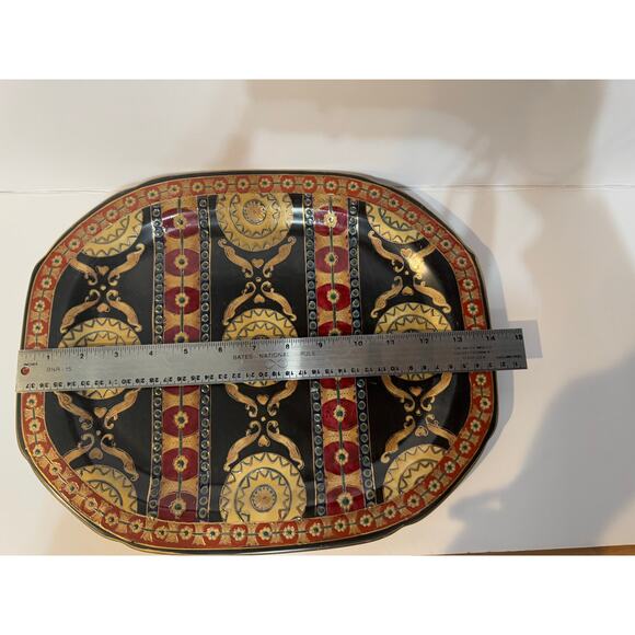 Heavy Decorative Platters by Oriental Accent Gold Trim Lot of 2 - Picture 7 of 10
